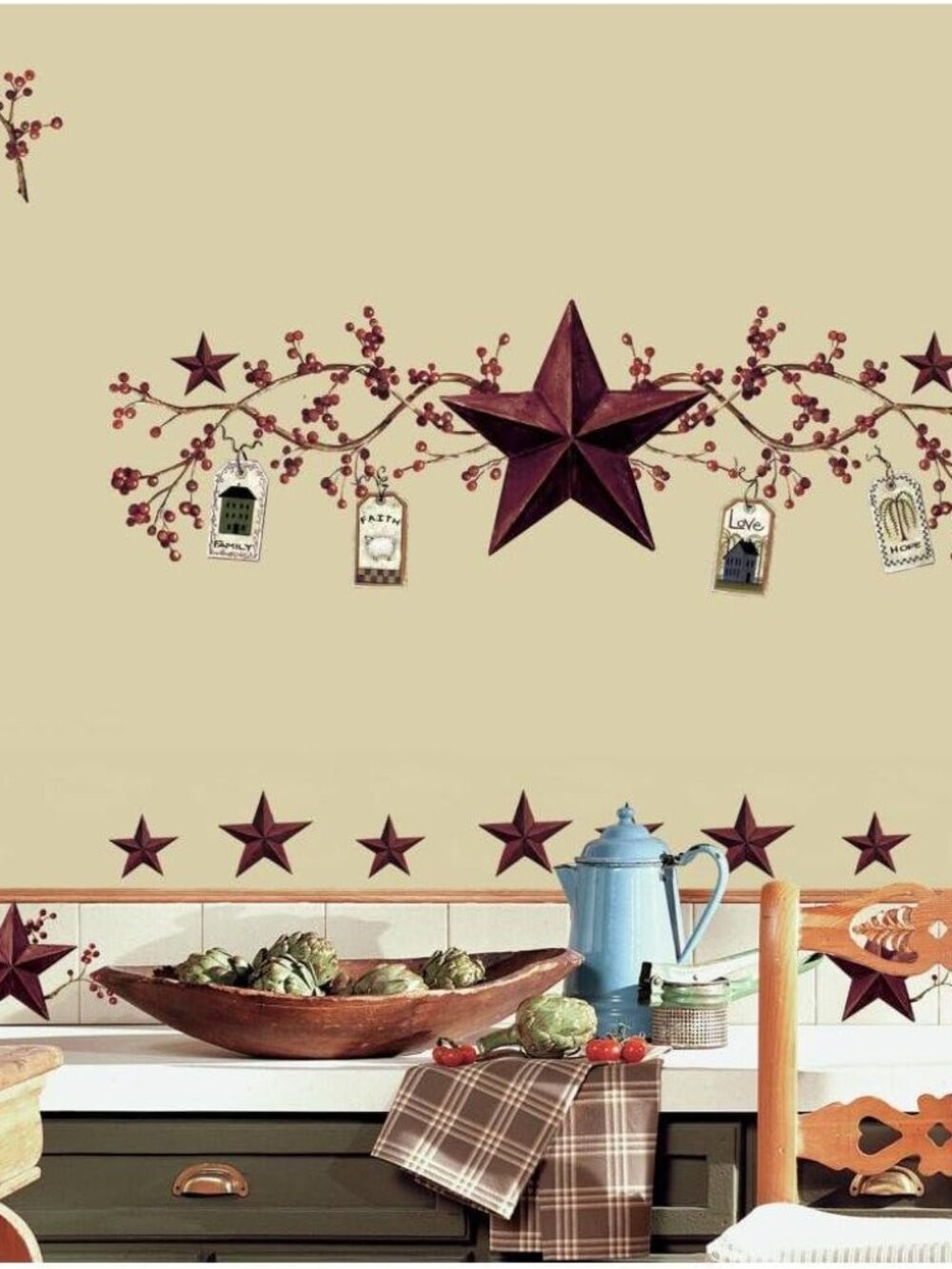Country Stars & Berries Peel and Stick Wall Decals